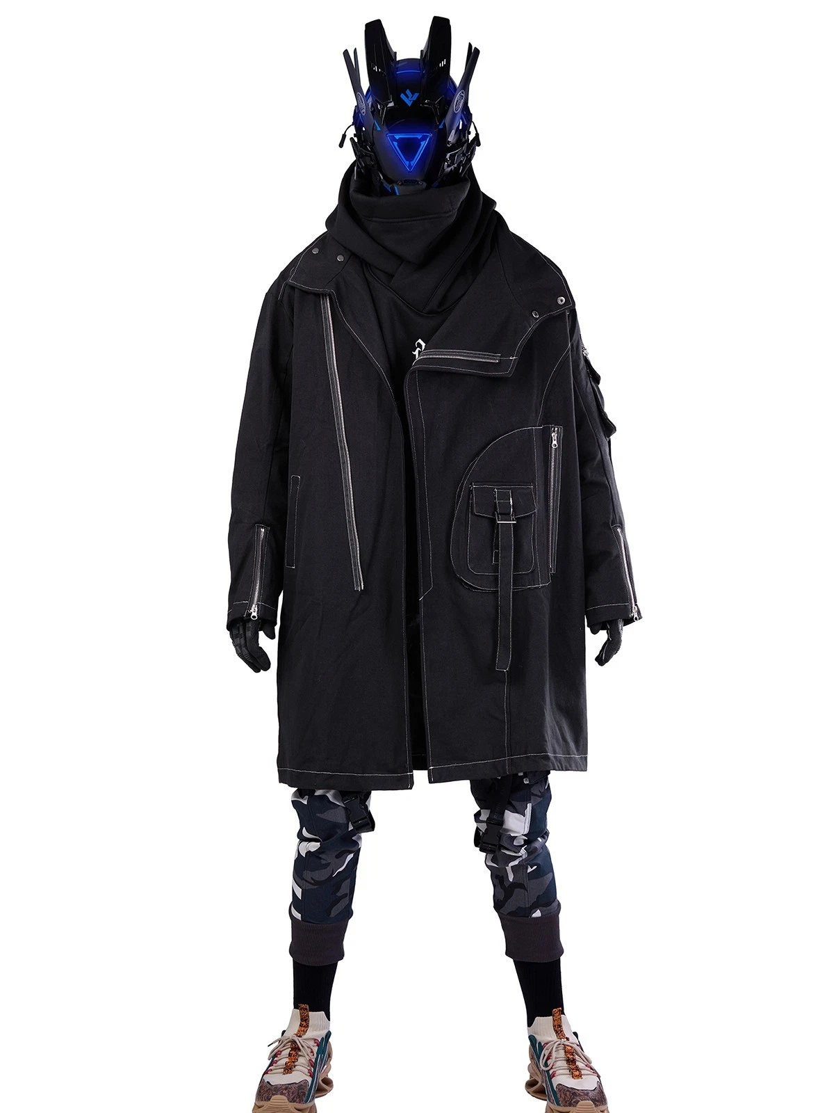 Niepce Men's Techwear Long Black Utility Jacket Cyberpunk Long Windbreaker - product detail image 4