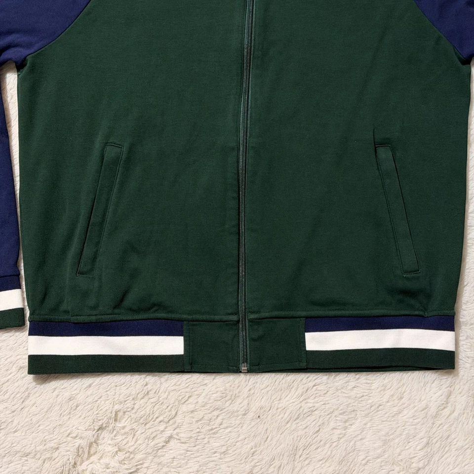 Polo Ralph Lauren 男式大号棉棒球校队拉链夹克绿色蓝色 — 第 3/4 张图片