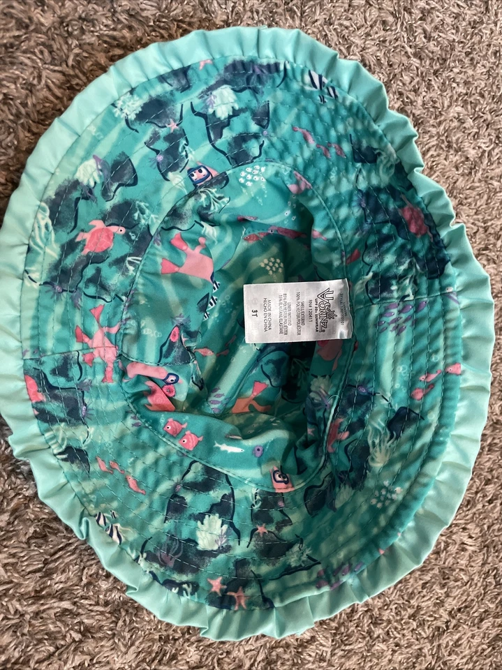 Chapéu de Natação Uvskinz 3T Animais Teal Gato Tartaruga Rosa UPV 50+ Roupa de Sol Chapéu de Piscina Verão - Imagem 4 de 4