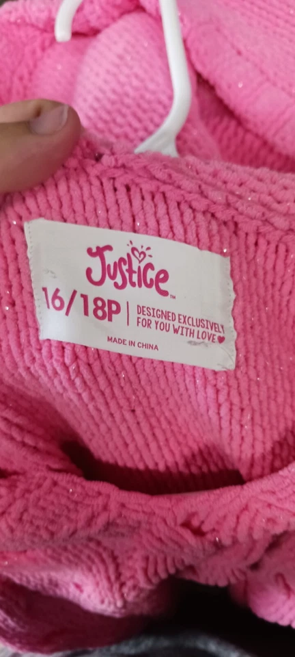 New Girls Justice Gray Hooded Sweater Size 16/18 C37 - Image 3 of 4