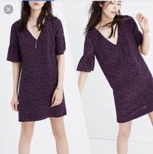 Madewell Silk Bell-sleeve Dress in Painted Clover Multi Sz 2 G3194 MSRP $155