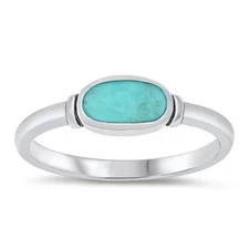 925 Sterling Silver Women's Simple Turquoise Unique Stone Ring Band Sizes 4-10