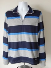 NWT Ben Sherman One Quarter Zip Long Sleeve Striped Cotton Blend Shirt Top Sz L