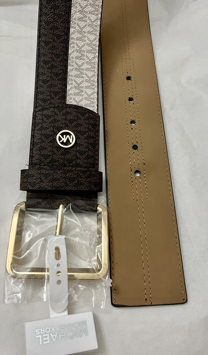 MEDIUM Michael Kors Signature Tan and Cream Belt Michael Kors Reversible Buckle Belt (Cream, Large) - Walmart.com main image 2