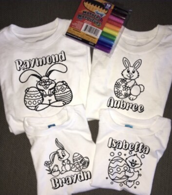 Kids Personalized Easter Coloring Shirts, Holiday NEW Girl Boy Custom Made 