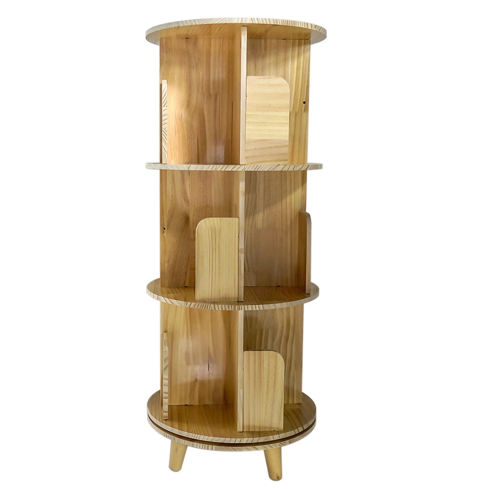 3 Tier Rotating Bookshelf Organize 360 Display Floor Standing Pine Wood Bookcase - Image 2 of 4
