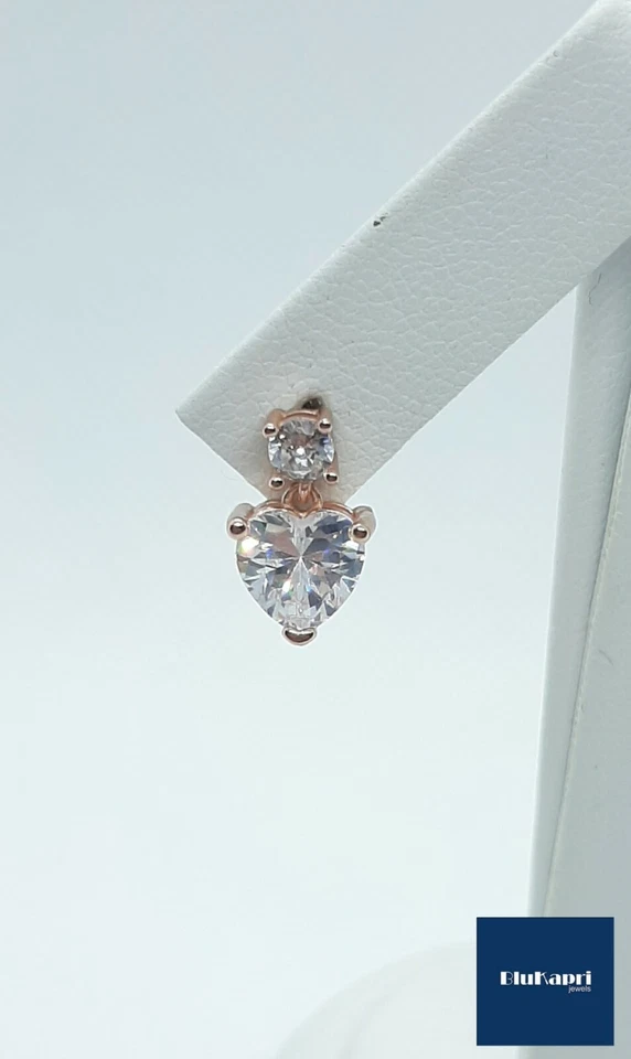 Orecchino Donna in argento 925 ramato cuore con zircone bianco - Immagine 3 di 4