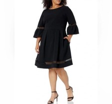 Eliza J  Fit and Flare Bell Sleeve Cutout Semi Formal Little Black Dress Size 12