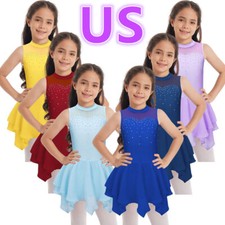 Kids Girls Figure Skating Dress Ballet Dance Leotards Gymnastic Lyrical Dress