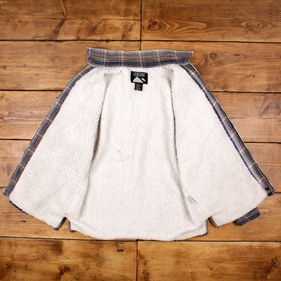 Vintage Cortina Outdoor Jacket L Sherpa Lined Zip Through Overshirt Plaid Blue - Image 4 of 4