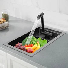 Single Bowl Kitchen Bar Sink Hidden Drop-in Kitchen Sink with Folding Faucet New