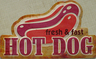 Hot Dog Blechschild, 30 x 18,5 cm, flach, Motiv geprägt