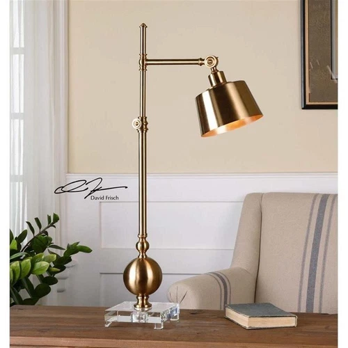 Uttermost Laton Contemporary Metal and Crystal Task Lamp in Brass - Picture 1 of 3