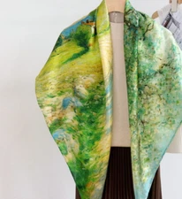 Sallys 100% Mulberry Silk Wrap Shawl path Print Square Scarf 43"new