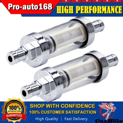 2PACK UNIVERSAL CHROME & GLASS FUEL FILTER 3/8'' IN/OUT FOR CHEVY FORD HOT ROD US