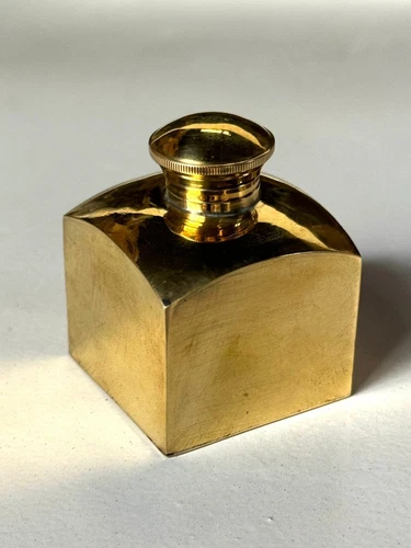 Old Brass Nickle Plated Handcrafted small Square Shape Gun Oil Pot, Rich Patina