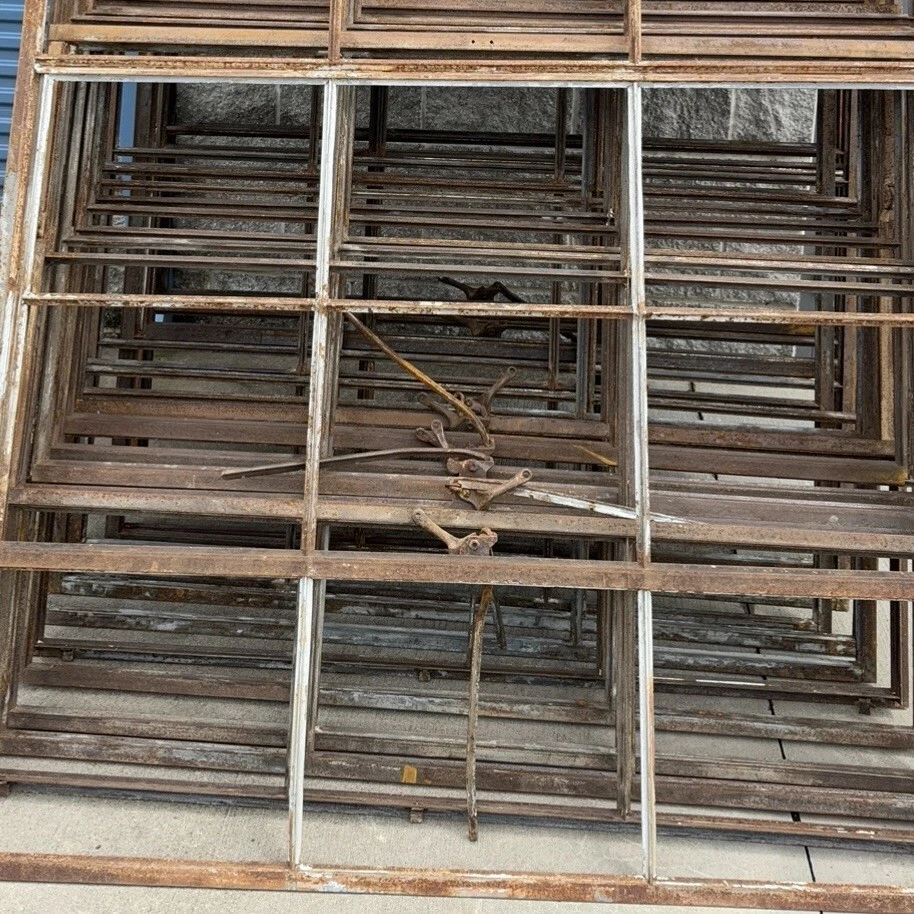 ANTIQUE 18 Lite Steel Industrial Shop 1 Window 98”x 62”Vintage. NO GLASS.Salvage - Image 3 of 4