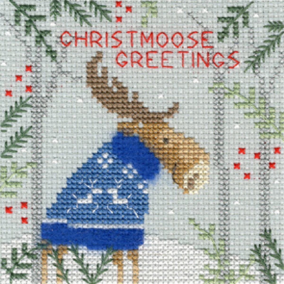 Bothy Threads Greating card counted cross stitch Kit ""Xmas Moose"", 10x10cm, XMAS
