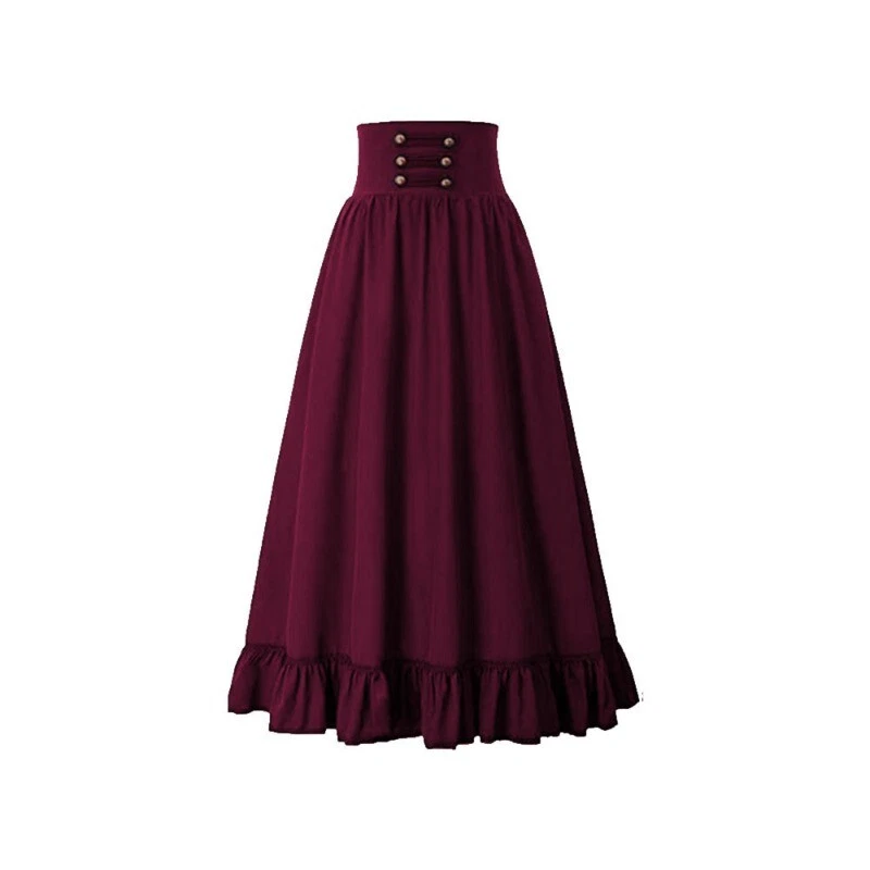 Lady Gothic Victorian Skirt Midi Steampunk Zip A-line Retro Ruffle Skirt Party - Image 3 of 4