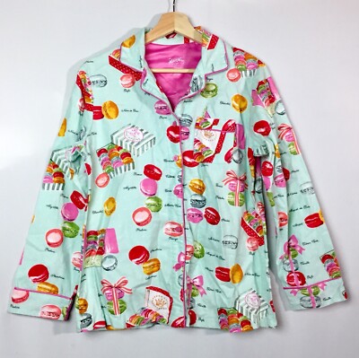 Nick & Nora Pajama Flannel Shirt Macaron Pastry Printed Womens