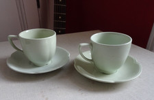 Vintage 1930s Coffee Cup & Saucer x2 Johnson Bros Green Dawn  Art Deco Design