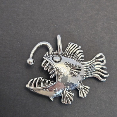 Double-Sided 3D Angler Fish Necklace Charm Stainless Steel 