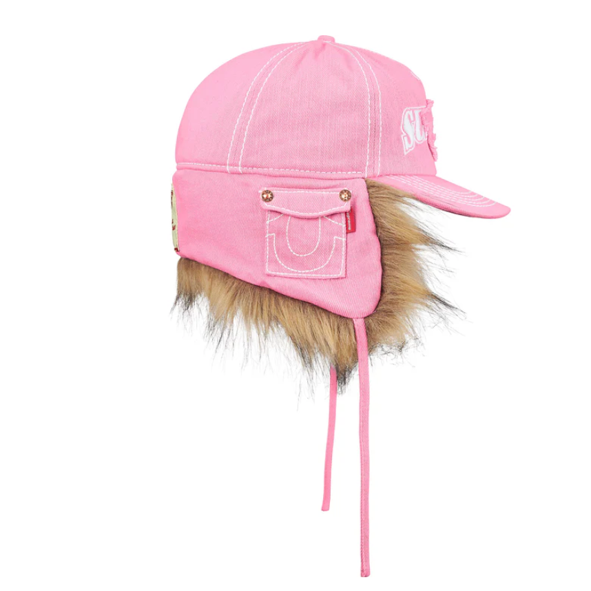 SUPREME FW25 TRUE RELIGION EARFLAP 5-PANEL BLACK DIRTY INDIGO PINK