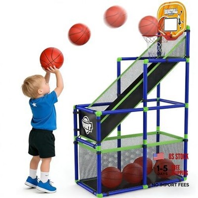 Arcade Basketball Hoop Game Indoor, Ajustable Height Indoor Blue Yeallow Baord