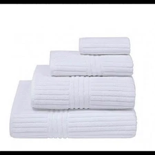 NEW FRETTE 8 pc Set 4 Bath Towel s & 4 Washcloth  White 100% cotton bridal gift