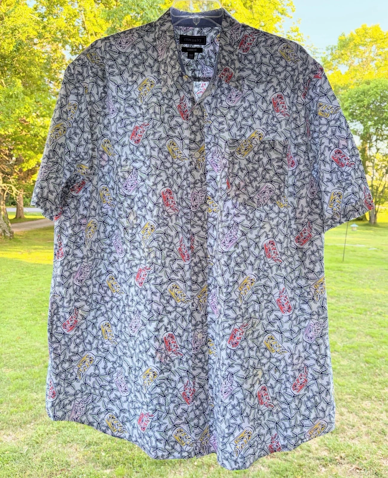 Crown & Ivy 2XLT Floral Print Short Sleeve Button Down Shirt Travel Vacation Dad