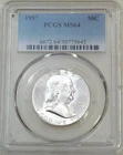 1957 P Franklin Half Dollar PCGS MS64 95% FBL Frosty Luster New Holder #N300Q
