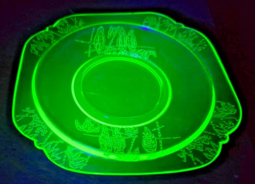 Green Uranium Vaseline Federal Glass Parrot Saucer