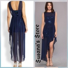 NWT BCBG MAXAZRIA SIZE 2 KATRINE NAVY SEQUIN SLEEVELESS HIGH AND LOW DRESS