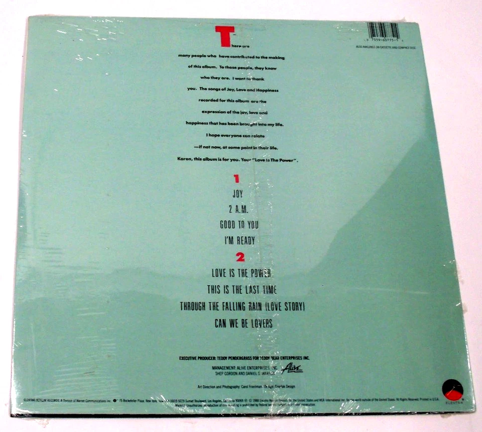 TEDDY PENDERGRASS, Joy, 12" Vinyl LP Record 9 60775-7 - Brand NEW & Sealed 1988 - Image 2 of 2