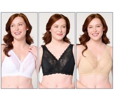 Breezies Soft Support Lace Wirefree Unlined Bra Set of 3 Basic 2X New