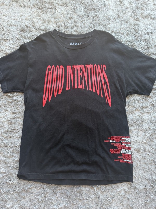 NAV Good Intentions Rap Hip Hop Album Tracklist Black T-Shirt Large Music