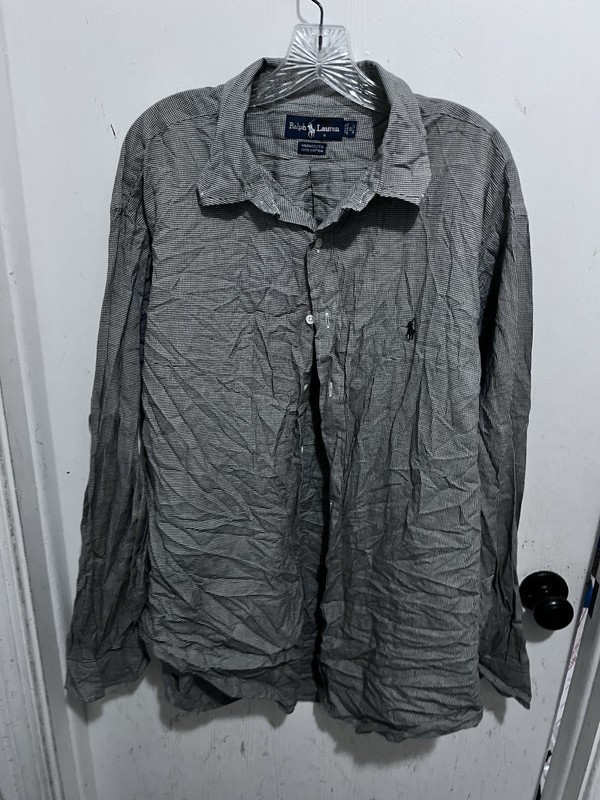 Ralph Lauren Yarmouth Shirt Men Black White Button Long Sleeve  shirt Pony Sz 18