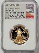 2003 W MIKE CASTLE SIGNED GOLD $25 AMERICAN EAGLE 1/2 OZ NGC PROOF 70 UC
