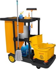 Nisorpa Heavy Duty Commercial Cleaning Cart 3-Tier Janitor Trolley on Wheels