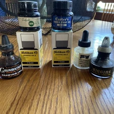 8 Vtg Pelikan Grumbacher Higgins Carters Stanfords Drawing Stamp Ink