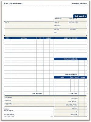 Adams Job Invoice Forms, 2-Part Carbonless, for Service and Repair Billing, 100