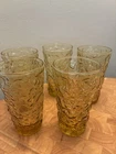 Vintage Anchor Hocking Amber Lido Milano Crinkle 12 Oz Glasses Set Of 5 Nice!