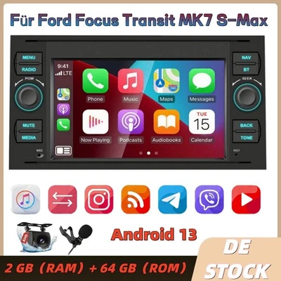 DAB+ Android 13 Autoradio Für Ford Focus Transit MK7 S-Max Carplay Navi GPS Kam - Bild 1 von 4