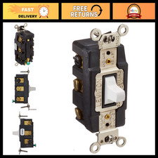 20-Amp Toggle Double-Pole AC Quiet Switch 120/277V, White, Heavy Duty, Easy Inst