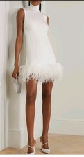 Ladies White Feather-Trimmed Satin Mini Dress Size XS. 