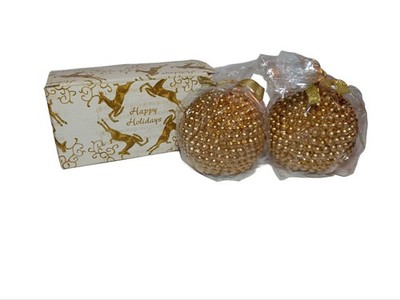 Set Of 2 Gold Holiday Candles Beaded Texture Unbranded NOS