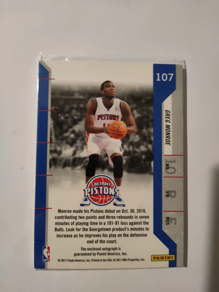 Parche con el logotipo del equipo de la NBA automático - Greg Monroe. Boleto autógrafo de novato de los Detroit Pistons Foto 2 de 2