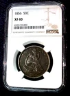 1856 SEATED LIBERTY  SILVER HALF DOLLAR...NGC XF40....MIN. BID .01 & NO RESERVE!