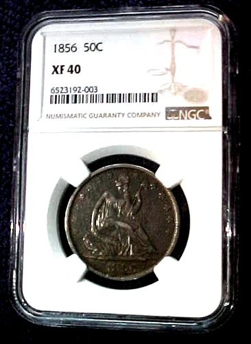 1856 SEATED LIBERTY  SILVER HALF DOLLAR...NGC XF40....MIN. BID .01 & NO RESERVE!