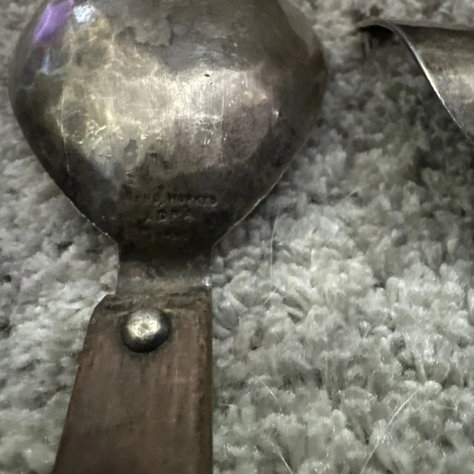Vintage Adra Hand Worked Hand Hammered Sterling Fork & Spoon Wood Handle READ - Image 4 of 4